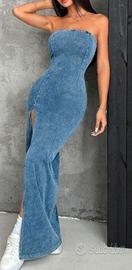 Abito lungo aderente in denim 