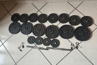 50 kg dischi Decathlon + 2 manubri