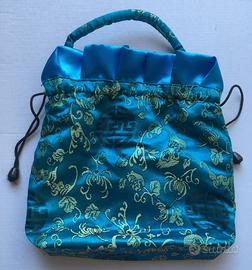 Borsetta blu fiori raso