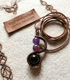 Ciondolo Artigianale Cuoio e Pietre Dure -  