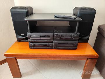 Impianto stereo hi-fi Kenwood + tavolino in legno 