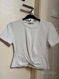 t-shirt corta con arrivciatura Zara donna S bianca
