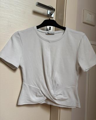 t-shirt corta con arrivciatura Zara donna S bianca