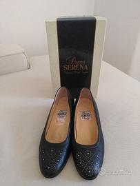 Ballerine décolleté vintage in pelle blu notte