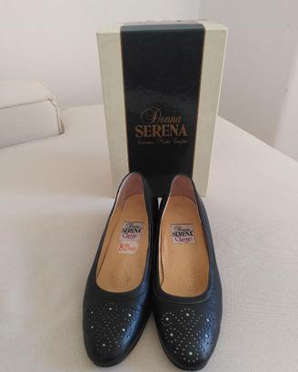Ballerine décolleté vintage in pelle blu notte