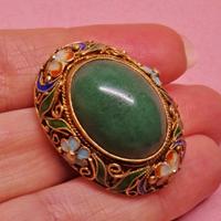 ARGENTO spilla vintage filigrana cloisonné giada