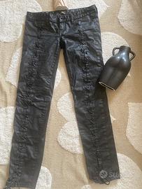 Pantaloni Denim Spalmato Strigati Neri Raser