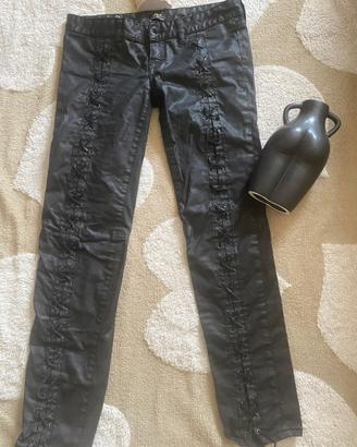 Pantaloni Denim Spalmato Strigati Neri Raser
