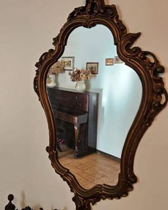 Specchio in legno finitura foglia oro anni '60