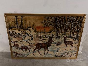 Arazzo in tessuto con cornice cervi in montagna