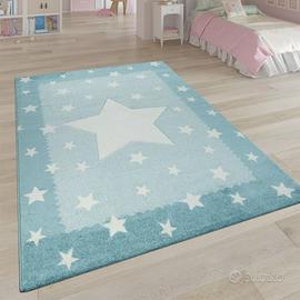 Tappeto bambini, Stelle bianco e celeste 140x200cm