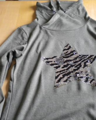 Felpa collo alto donna verde militare s nuova
