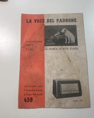 La Voce del Padrone 1940–41 Manuale Radio Mod. 458