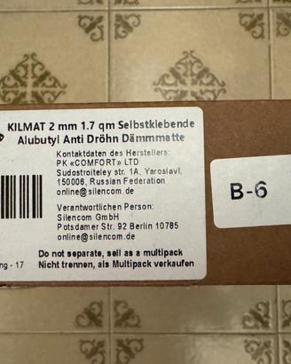 KILMAT 2 mm Isolante insonorizzante per auto