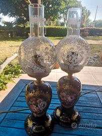 Lampade vintage in ceramica nera decorate a mano
