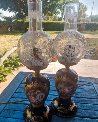 Lampade vintage in ceramica nera decorate a mano