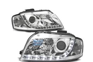 FARI AUDI A3 8P 03-08 LUCE DIURNA A LED FONDO CROM