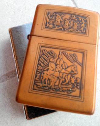 Zippo RARO oro Don Chisciotte, Sancho Panza e muli