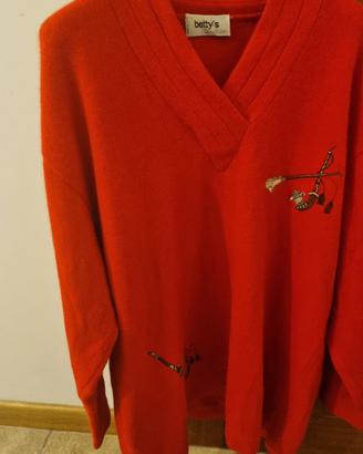 Maglione donna rosso in lana e angora