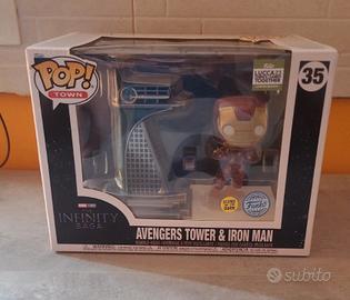 Funko pop avengers tower and iron man 