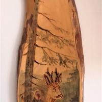 Capriolo pirografato su asse legno (artigianato Er