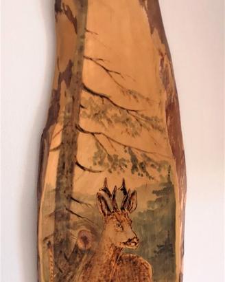 Capriolo pirografato su asse legno (artigianato Er