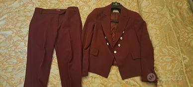 Completo elegante bordeaux donna blazer + pantalon