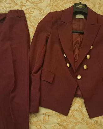 Completo elegante bordeaux donna blazer + pantalon