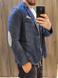 giacca blu casual con toppe
