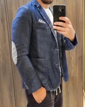 giacca blu casual con toppe