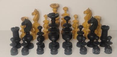 piccolo set di scacchi in legno antico c/ scatola