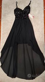 Abito lungo nero con paillettes