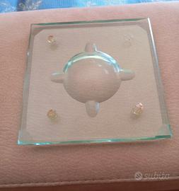 Posacenere Vintage In Vetro Verde Massiccio 