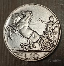 #1970-Una Moneta 10 Lire 1927 Argento Regno Italia