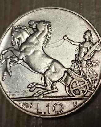 #1970-Una Moneta 10 Lire 1927 Argento Regno Italia