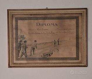 Raro Diploma gioco bocce anno 1939 + cornice