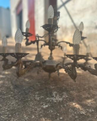 Lampadario ottone bronzo anni 50