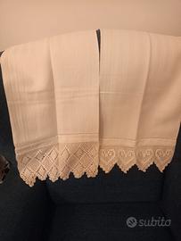 coppia asciugamani cotone spinato pizzo uncinetto