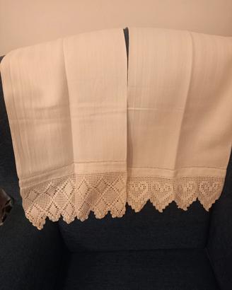 coppia asciugamani cotone spinato pizzo uncinetto