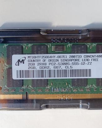 RAM 2GB DDR2 667MHz PC2-5300S Sodimm Micron Laptop