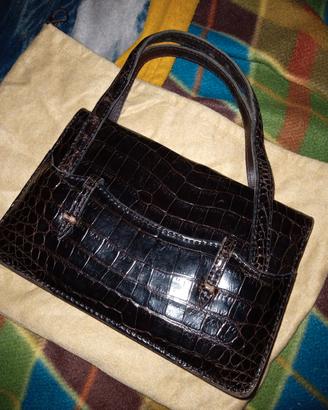 borsa in pelle stampa coccodrillo di colore