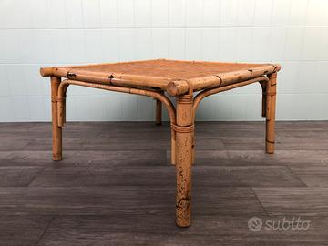 Tavolino vintage in bambu e vimini anni 60