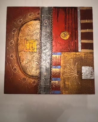 Quadro astratto moderno con rilievi oro e rosso