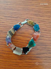 Braccialetto vintage anni 70 in acciaio con pietre