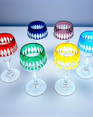 Set 6 Calici Cut Crystal Colorato, Boemia, liquore