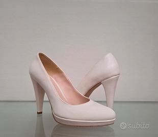 Scarpe tacco alto décolleté bianco perla con plate
