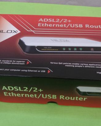 Modem ADSL2/2+ Nilox, Ethernet/USB adapter, nuovo,
