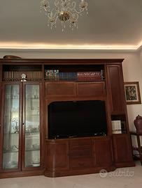 Mobile sala per Tv con vetrina e libreria in legno
