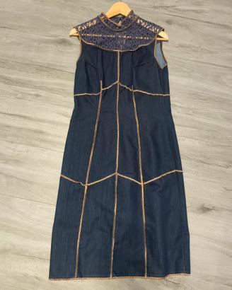 Abito denim con pizzo