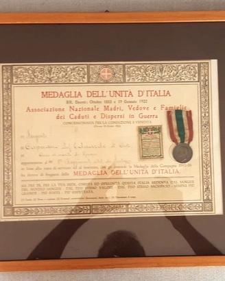 Attestato 1922 Medaglia Dell'unità D Italia Raro